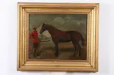 Sir Alfred Munnings, Horse with Groom, HORSE WITH GROOM, oil on canvas