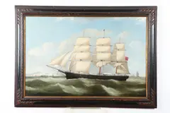 Frederick Tudgay, Three Masted Ship, Oil on canvas