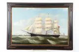 Frederick Tudgay, Three Masted Ship, Oil on canvas
