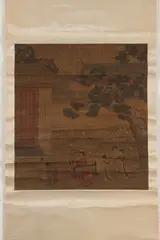 Qiu Ying, Lady in Sedan Chair, Ink and color on silk scroll, signed and sealed; painted to
