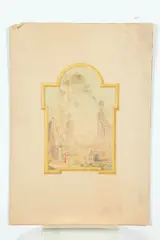 Allyn Cox, Study of Capriccio in Cartouche, Watercolor on cardboard.