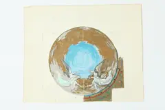 Allyn Cox, Early Study for Glass Mosaic, Oil on paper, gold paint