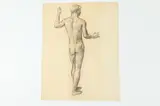 Allyn Cox, Male Nude Study for Arab with Spear ( Masonic Memorial ), Male Nude Study for Arab with Spear ( Masonic Memorial ), - charcoal on paper approx 25 by 19 inches