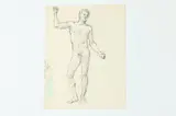 Allyn Cox, Male Nude, Study of Count Hyacinthe de Beujeu Signaling Indians, - charcoal on paper