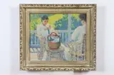 Sewing on the Porch by American School, SEWING ON THE PORCH, oil on canvas, sold Nov 2017