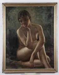 Jacques Willett, SEATED NUDE, identified on label verso, Oil on canvas in "as is" condition