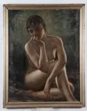 Jacques Willett, SEATED NUDE, identified on label verso, Oil on canvas in "as is" condition