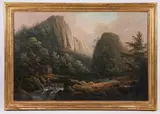 Figures on a Mountain Path in Wales by English School, FIGURES ON A MOUNTAIN PATH IN WALES, oil on canvas in "as is" condition, offered Nov 2017