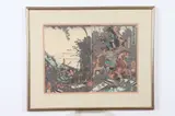 Yoshikazu, Battle Scene Diptych, Color woodcut print on paper, signed and