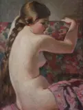 Stanislaw Zurawski, Seated Female Nude with Braid, Oil on board