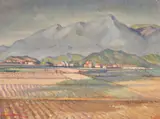 German School, Farmland with Distant Town, Oil on panel