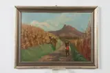 German School, Along a Rural Road, Oil on board