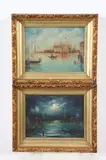 Continental School, Venice Canal Scenes: Two Works, VENICE CANAL SCENES: TWO WORKS, oil on board
