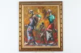 Congolese School, Three Native Figures Walking, Oil on canvas