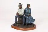 Marie Barbera, Seated Elderly Couple, Polychromed bronze - Height: 18 in. x 15 in