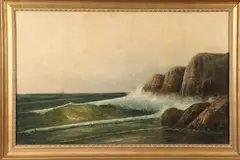 Frederick Theodore Weber, Rocky Coastline, Oil on board