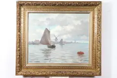 Frederick Winthrop Ramsdell, Holland Port Scene, Oil on canvas