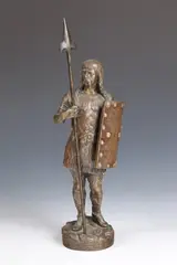 Warrior with Shield and Spear by Leon Perzinka, Bronze - Height: 12 in, sold Feb 2018
