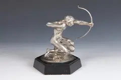 W.H. Schnell, Kneeling Male Nude with Bow and Arrow, Silvered bronze - Height: 6 in