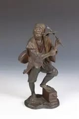 Japanese School, MUSICIAN, "Tsunemasa saku" (made by Tsunemasa) stamped on base, Bronze - Height: 11 1/2 in