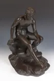 Continental School, Seated Classical Nude Young Man, French Bronze - Height: 19 in