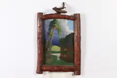 G. Heide, Approaching Storm, Oil on panel in twig frame