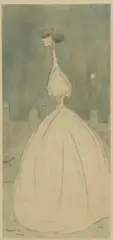 Max Beerbohm, Untitled, pencil and watercolour 28.4 x 12.5cm