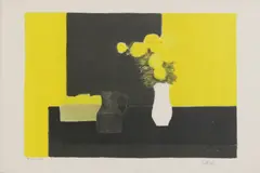 Untitled by Bernard Cathelin, 1919-2004) A still life in yellow and black lithograph in colours, sold Oct 2022