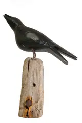 Untitled by Guy Taplin, Guy Taplin (b.1939) 'Crow' carved and painted wood on a driftwood base, sold Oct 2022