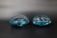Denmark Holmegaard, Two blue tinted blown glass ash trays