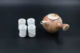 Duncan Shearer, Stoneware teapot with four small porcelain cups