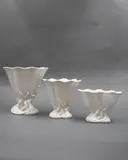 Three fan-shaped white vases of graduating sizes by Crown Lynn Potteries, sold Feb 2023