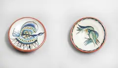 Two small hand-painted wall plates by Elizabeth Lissaman, sold Feb 2023