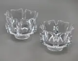 Orrefors Kosta Boda, Pair of hexagonal square petal crystal votive candle holders