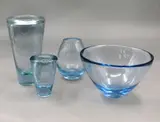 Per Lütken for Holmegaard, Four pieces of blue-tinted blown glass