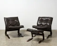 Ingmar Relling, Pair of mid-century steam-bent cantilevered lounge chairs