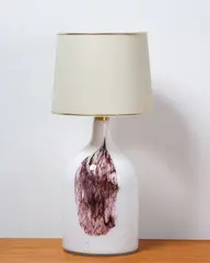 Michael Bang for Holmegaard, Large ‘Symmetrisk’ modern art lamp white blown glass with aubergine inclusions, c. 1984, c. 1984