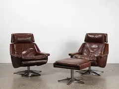 Werner Langenfeld, A pair of Esa leather ‘Modell 802’ lounge chairs together with one matching ottoman