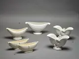Crown Lynn Potteries, Pair of white boat-shaped vases