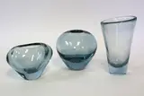Holmegaard, Three signed 1960s blue glass vases