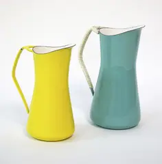 Jens Quistgaard for Dansk Denmark, Two enamelled jugsin turquoise and yellow