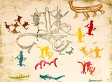 A.R.D. Fairburn, Hand stamped material with Maori Rock Art
