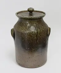 Paul Tobin [attrib.], Large salt glazed stoneware lidded jar