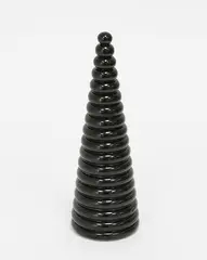 Shiny black ribbed ceramic form by John Parker, sold Oct 2018