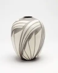 Black and white raku form stoneware vase by Charles Newton Broad, sold Oct 2018