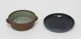 Doreen Blumhardt, Stoneware pie dish, together with a blue glazed plate