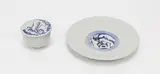 Pauline Wellfare, Blue and white stoneware plate and a lidded box