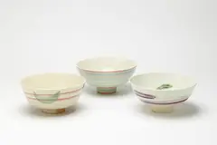 Frank Carpay for Crown Lynn, Three large hand painted footed bowls