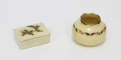 Hand painted jar and lidded box by O.C Stephens, sold Jul 2018