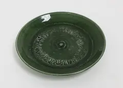 Green glazed earthenware shallow dish by Len Castle, sold Feb 2018